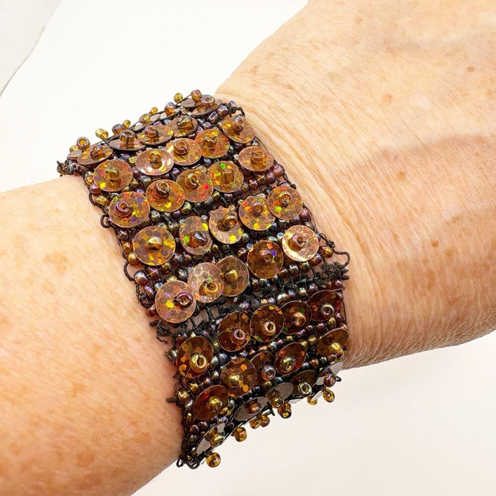 Beaded Sequined Stretch Cuff Bracelet Party Evening Cocktail Date Night